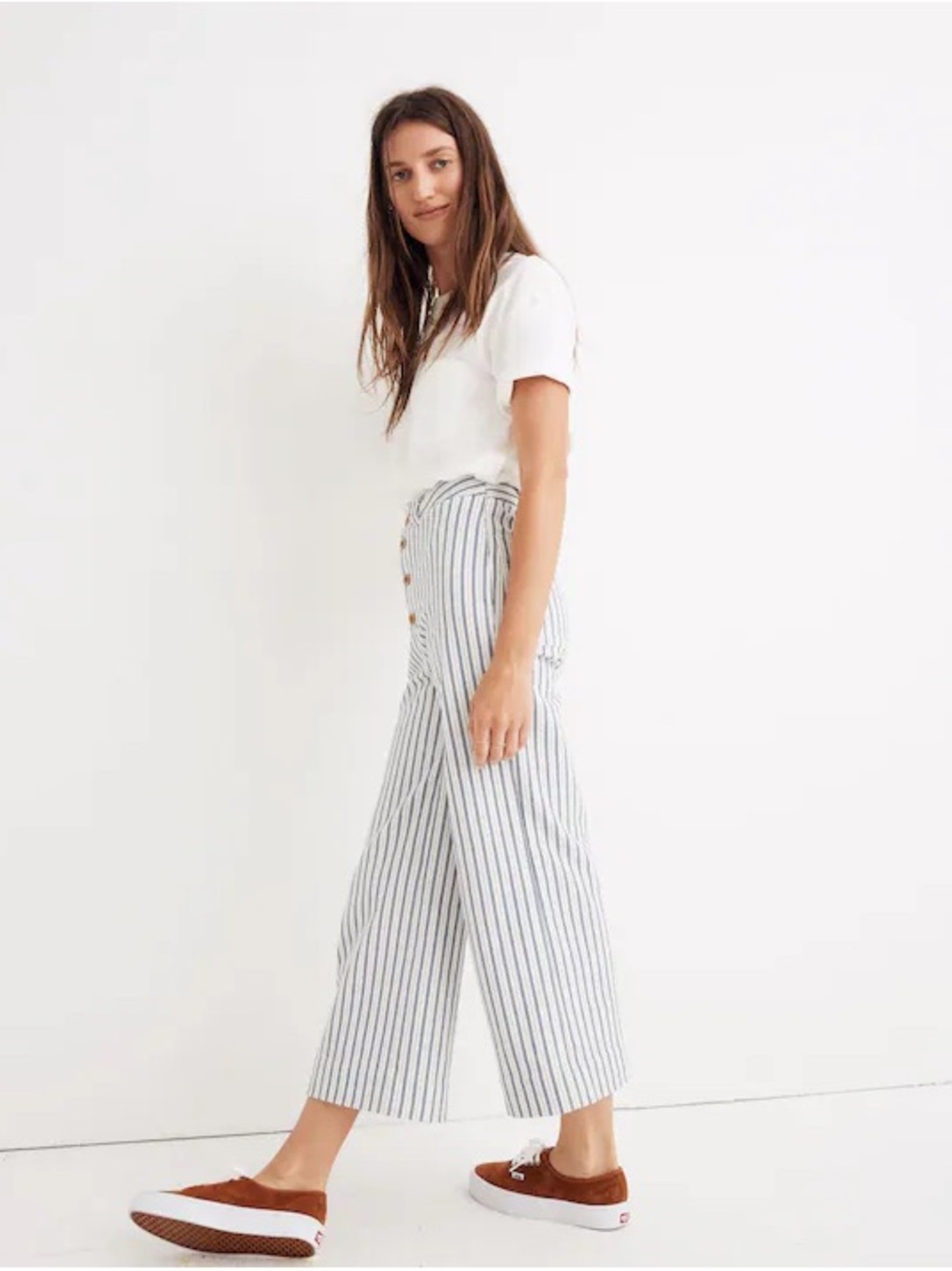 Emmet High-Waist Striped Wide-Leg Pants - White/Blue